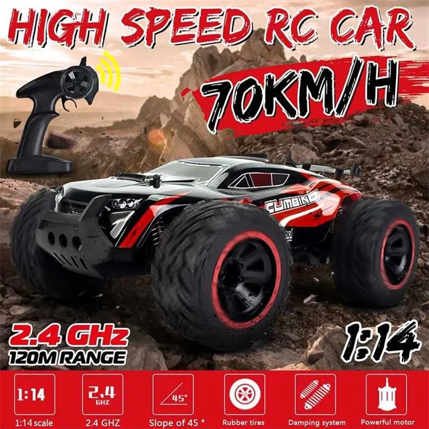 Electric/RC Car 70 km/H 2WD 1/14 RC bil Remote Control Off Road Racing S fordon 2,4 GHz Crawlers Electric Monster Toys Gift for Children 240314