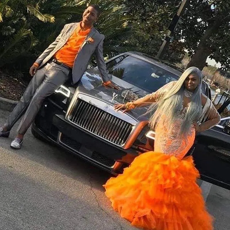 Orange Mermaid Orange Mermaid Prom Dresses With Full Sleeves Sheer Applique Lace Tiered Ruffles And Aso Ebi Style For Plus Size Evening Formal Events From Alegant lady 201.01 DHgate.Com