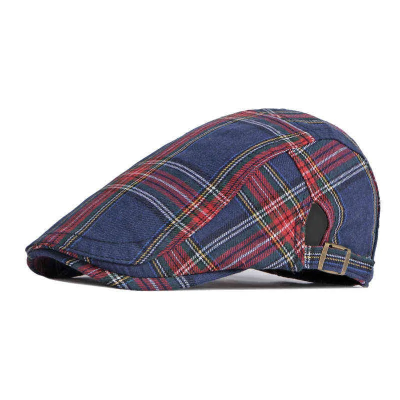Klasyczne kratą płaskie czapki dla mężczyzn Spring Summer Flat Peret Beret Hat Hat Fishbone Newspaper Boys Hat Unisex Duck Mouth Hat for Women Visor J220722