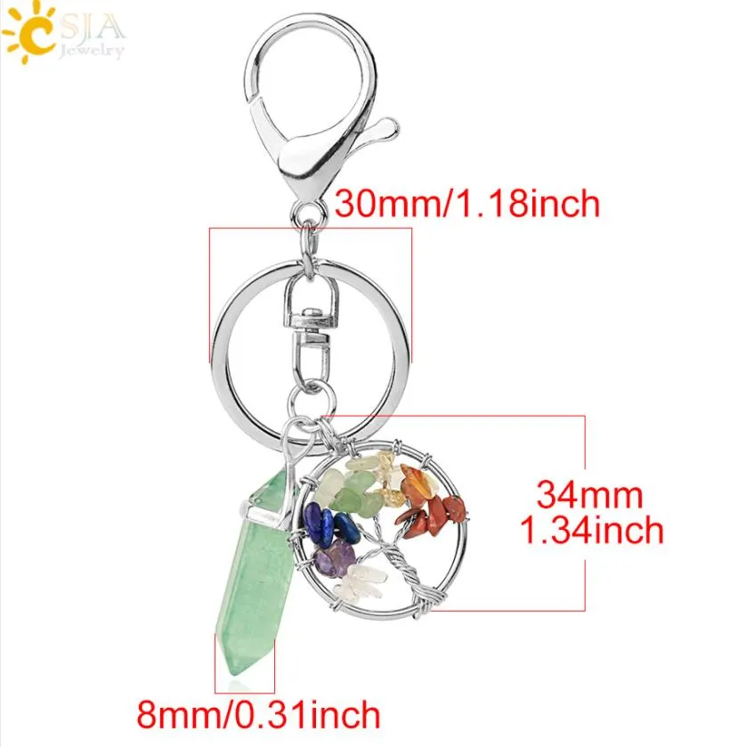 natural stone tree of life key rings green fluorite hexagonal prism keychains healing rose crystal car decor keyholder sports2010