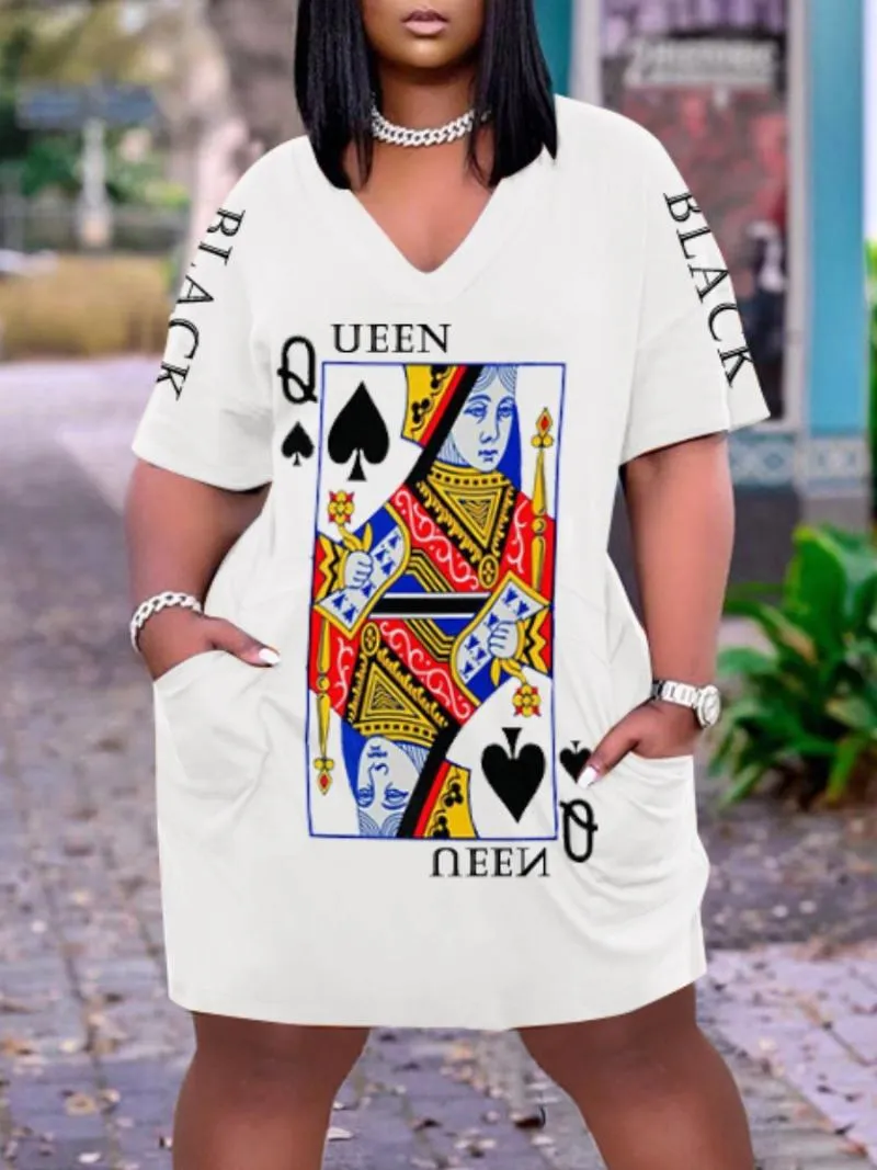 Plus Size Dresses Dress Poker Letter Print High Street Loose Basic Outfits Summer Women ClothingsPlus
