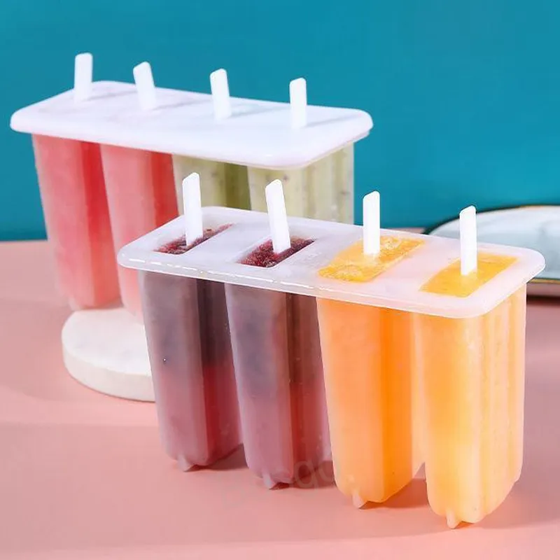 Home Diy Fruit Popsicle mal 4 roosters PP ijsvormgereedschap Creative Pastry Ice-Cream Makers Molds Ice Pop Molds with Stick BH4083 TQQ