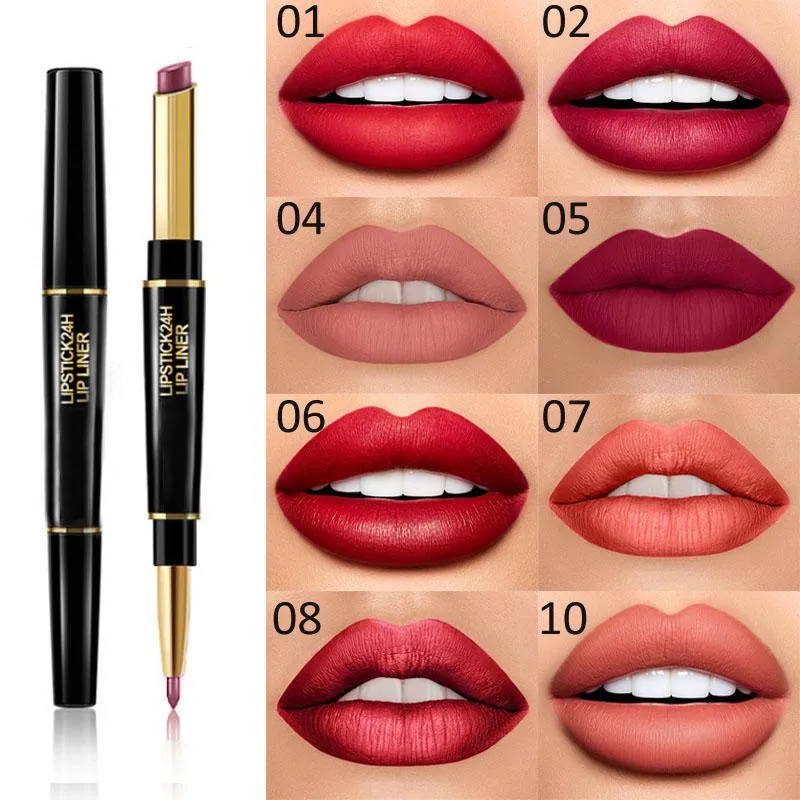 Lip Gloss 2in1 Lipstick fosco hidratante à prova d'água Sexy Tint Lips Lips Contorno Cosmético Longa Lanking Color Maquiagem Pencillip