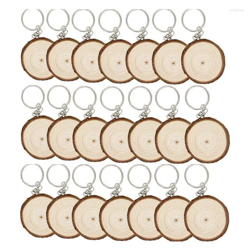 Lot de 20 porte-clés tranches de bois non finies porte-clés blanc peint à la main en bois créatif pendentif de Noël bricolage Smal22