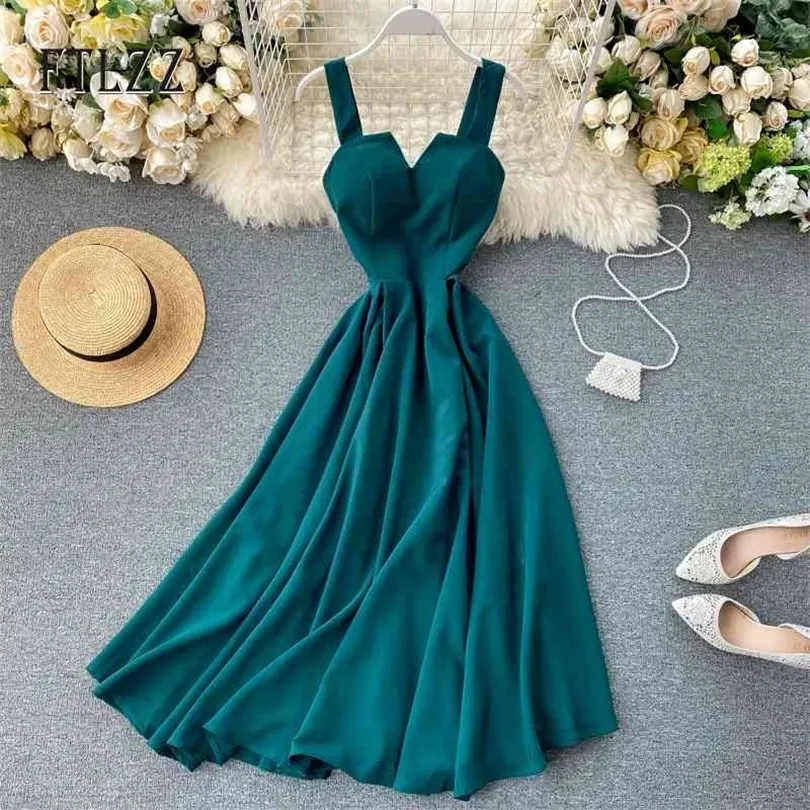 Nya kvinnor Vneck Party Dress Summer Retro Solid Color High Waist Long Robe Ladies Slim Backless Bodycon Dress Vestidos 210401