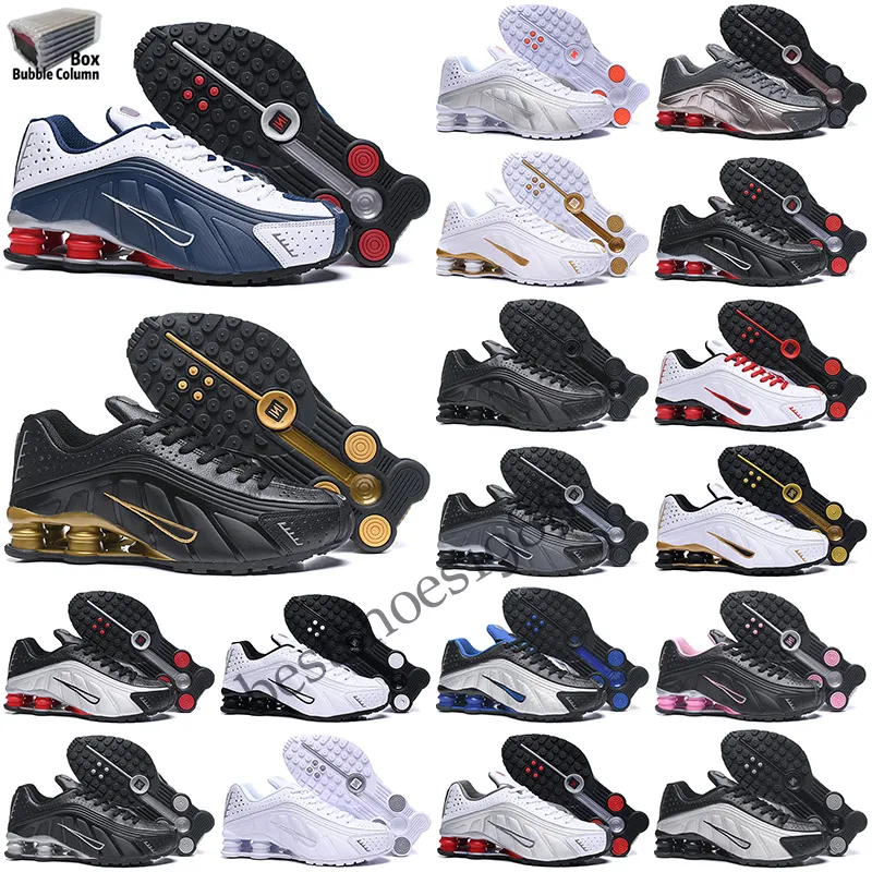 Nike Shox R4 Top Quality Black Metallic Mens Trainers Moda Sports Sneakers Neymar OG Comet Red Racer Azul R4 Homens Mulheres Atlético Sapatos 40-46