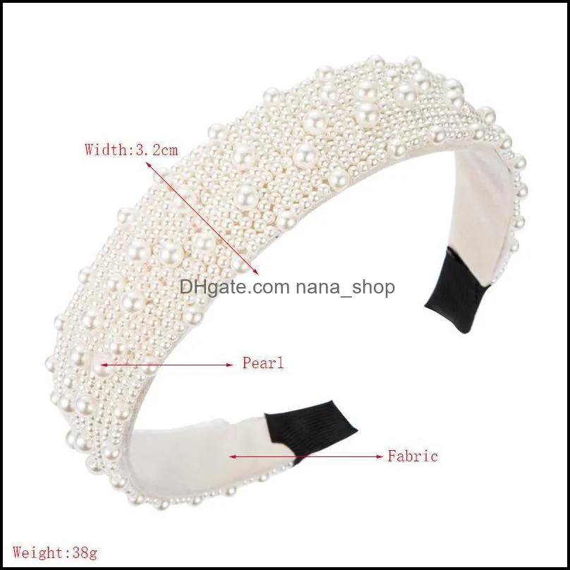 2021 Ins Baroque Full Simulated Pearl Headband for Woman Elegant Hand Made Beaded Hairband Bridal Wedding Party Hair Accessories