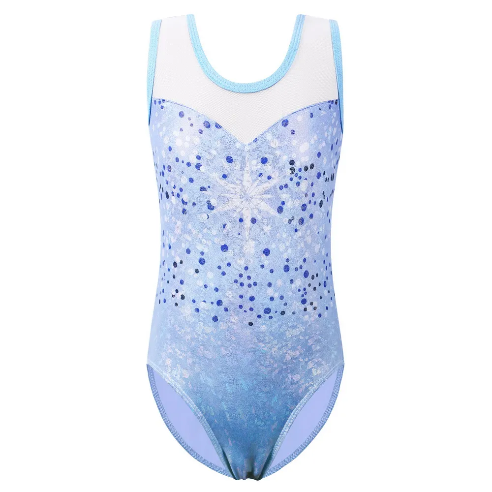 Children Girls Dancewear 5-14 Years Sleeveless One-Piece Tank Kids Teens Pattern Shiny