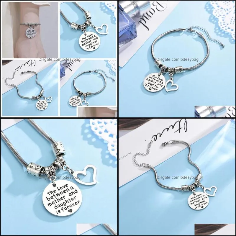 1pc mother stainless steel s for women charm bracelet mother`s day jewelry gifts daughter and mom