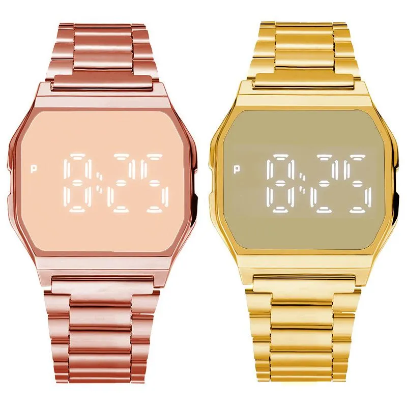 Relojes de pulsera deportivos para hombres y mujeres, pulsera de eslabones de acero inoxidable de lujo Unisex, relojes digitales LED para mujeres, reloj cuadrado para hombres de negocios Rel