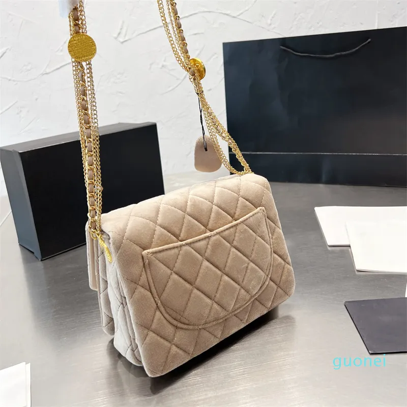 Damskie jesienne zimowe aksamitne monety designerskie klasyczne mini klapę diamentową kołdaną łańcuch sprzętowy crossbody luksusowe torebki na ramię 20x15 cm