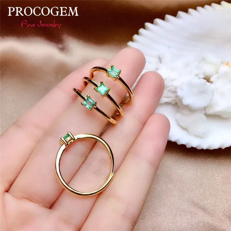 Cluster Rings PROCOGEM Cute Natural Emerald For Women Anniversary Gifts Genuine Green Gems Fine Jewelry 925 Sterling Silver #522 Edwi22