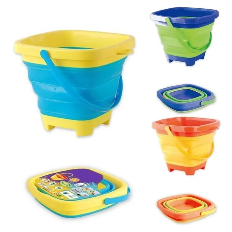 Summer Colling Bucket Compact 2 litros Silicone portátil dobrável Kids Beach Play Sand Game Water Toys Outdoor 220715