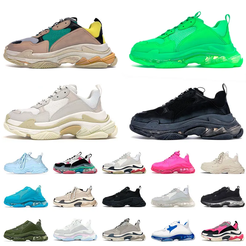 New 2023 Designer Triple S Outdoor Shoes Mens Womens Clear Sole Brown Black Triple S Sneakers Oversized Beige White Glitter Neon Dark Green Trainers