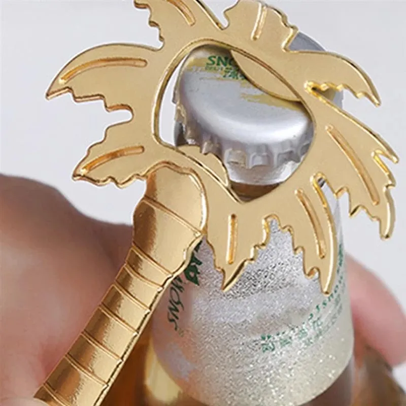 Sublimation 1Pc Bottle Opener Coconut Tree Shape Soda Glass Cap Beer Palm Breeze Bottles Opener For Wedding Kitchen Tool Silver Gold Colo