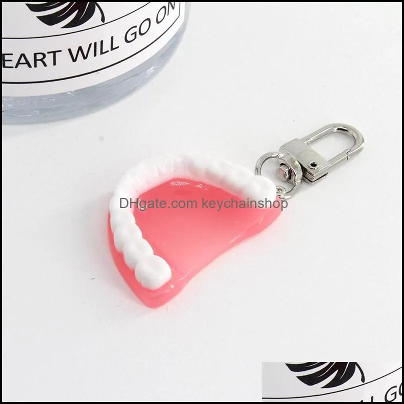 keychains 1pcs colored creative tooth charm keychain for women men gift funny molar upper jaw model shape denture pendant keyring