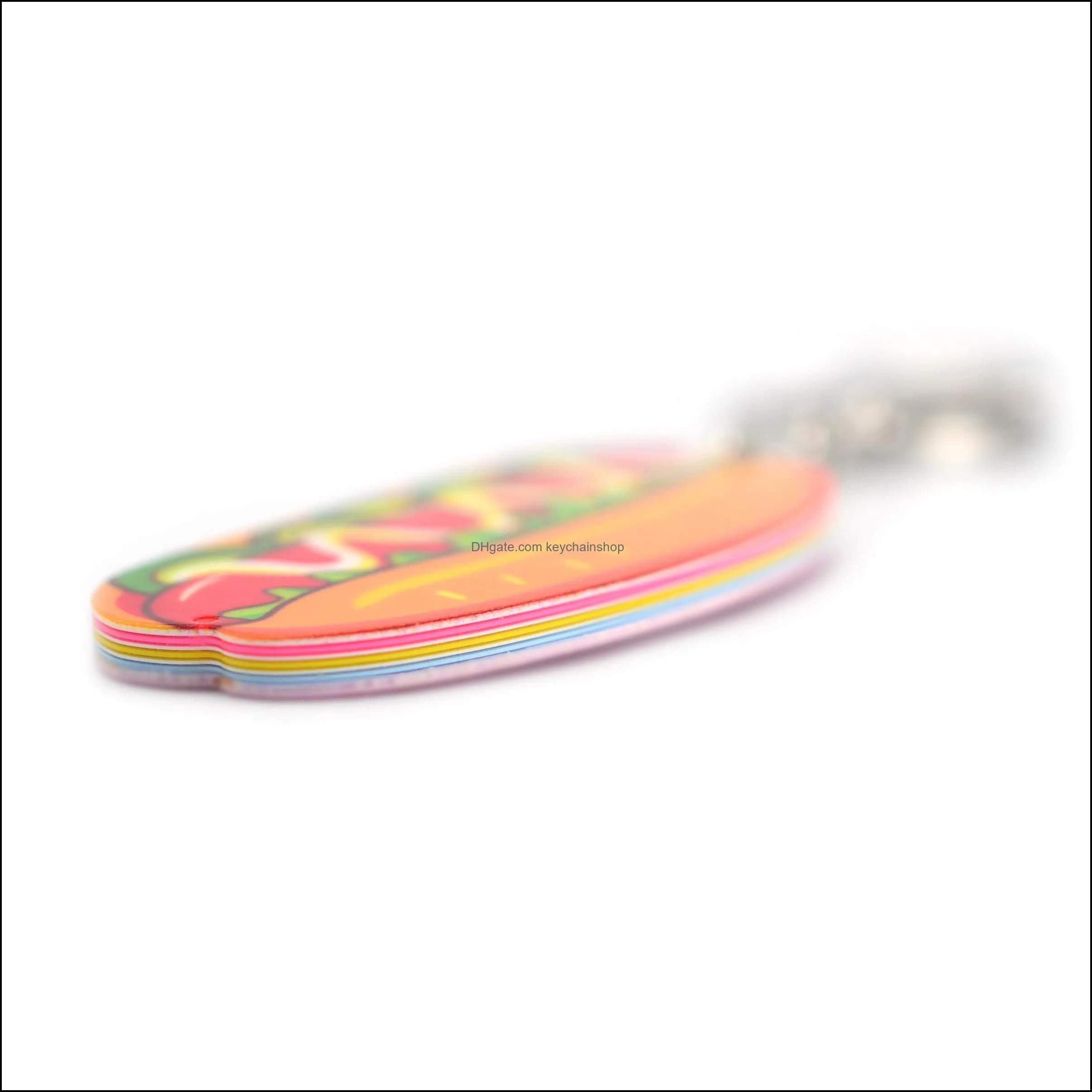 cute cartoon acrylic keychains creative food hot dog key chain jewelry for women kids girls gift car accessory