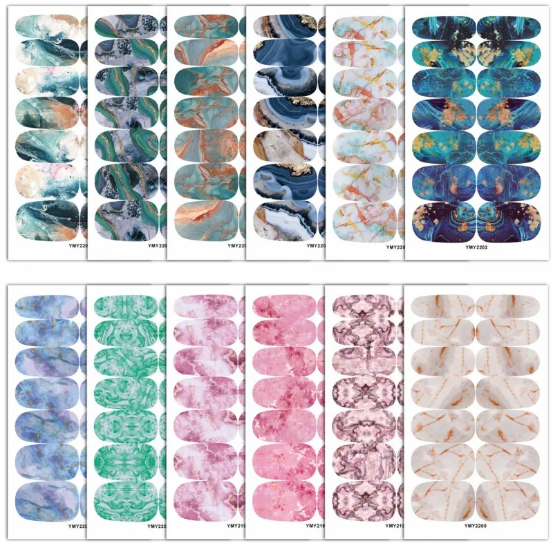 Full Wrap Nail Polish Stickers Gradient Marble Color Nail Decal Strips Manicure Salon Supplies