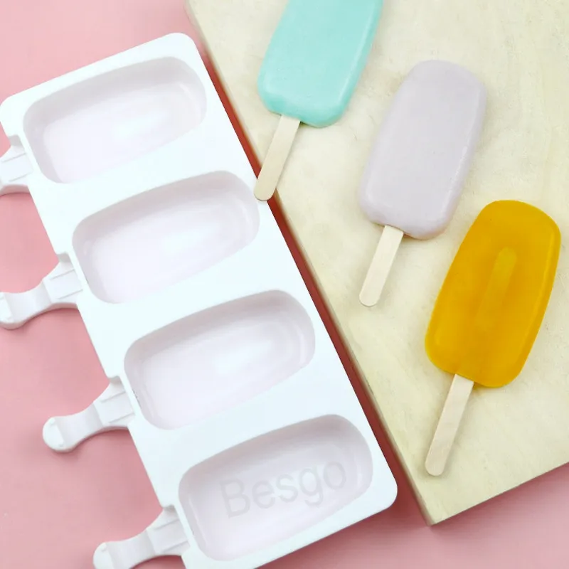 4 grilles de la crème glacée en silicone outils diy enfants fait maison pavillon popsicle glace moule à forage ovale artisanale boulle de moisissure bh4076 tqq