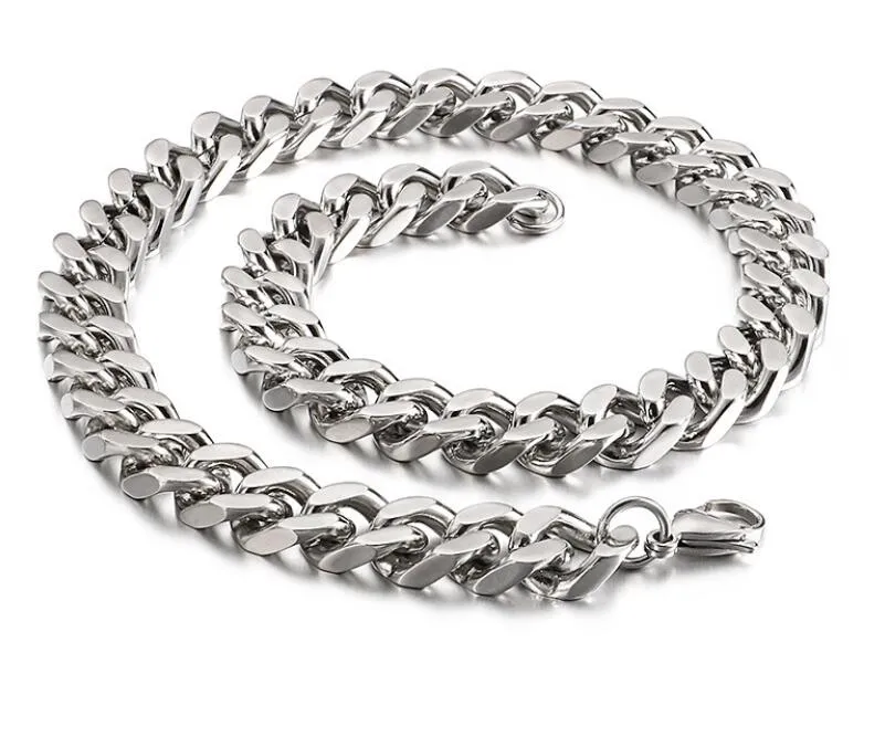 Collier en argent pour hommes, chaîne à maillons cubains en argent, 8/11/13mm de large, 24 pouces, en acier inoxydable, bijoux à la mode, cadeaux pour pères