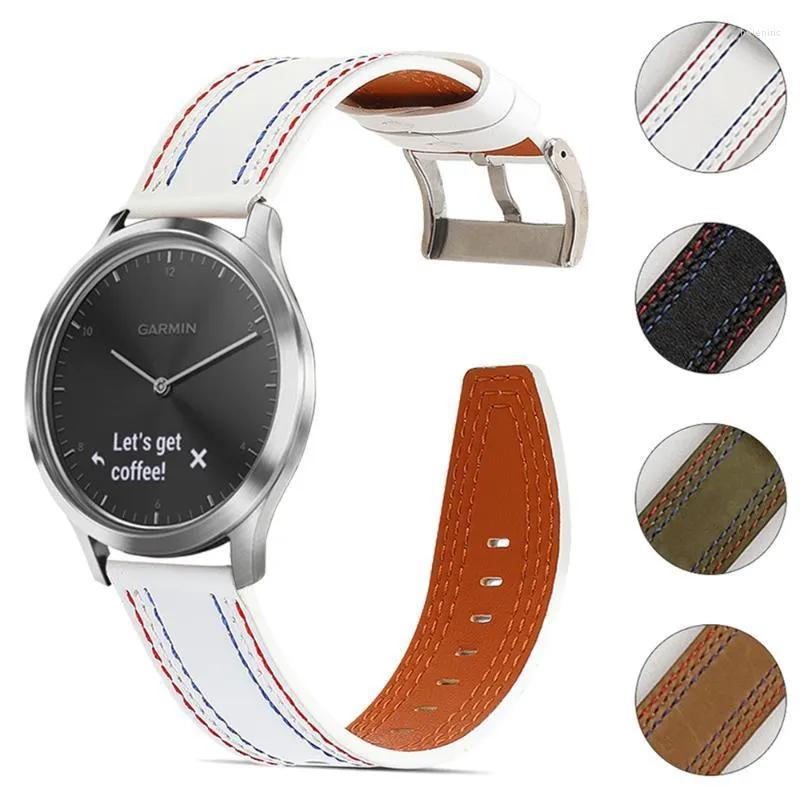 Titta på Bands Watchband för Garmin VivoActive 3 4 Hr Leather Strap Sq Active Move Venu 2 Armband Belt Wrist Band 20mm 22mm Hele22