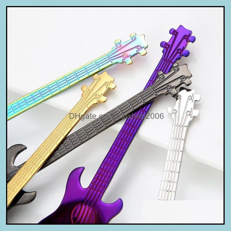 2018 creative coffee spoons wholesale pvd plated many colors stainless steel 304 guitar design coffee spoons