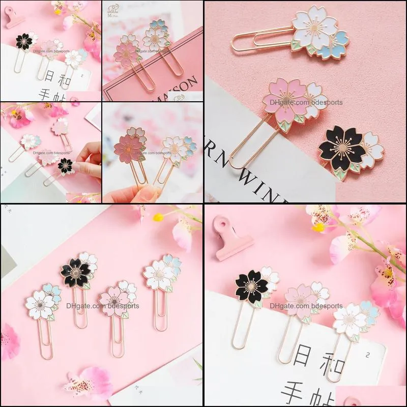 Bookmark 2pcs Cherry Blossoms Paper Clip Promotional Gifts Kawaii Stationery Metal Sukura Book Marker School Office Supply