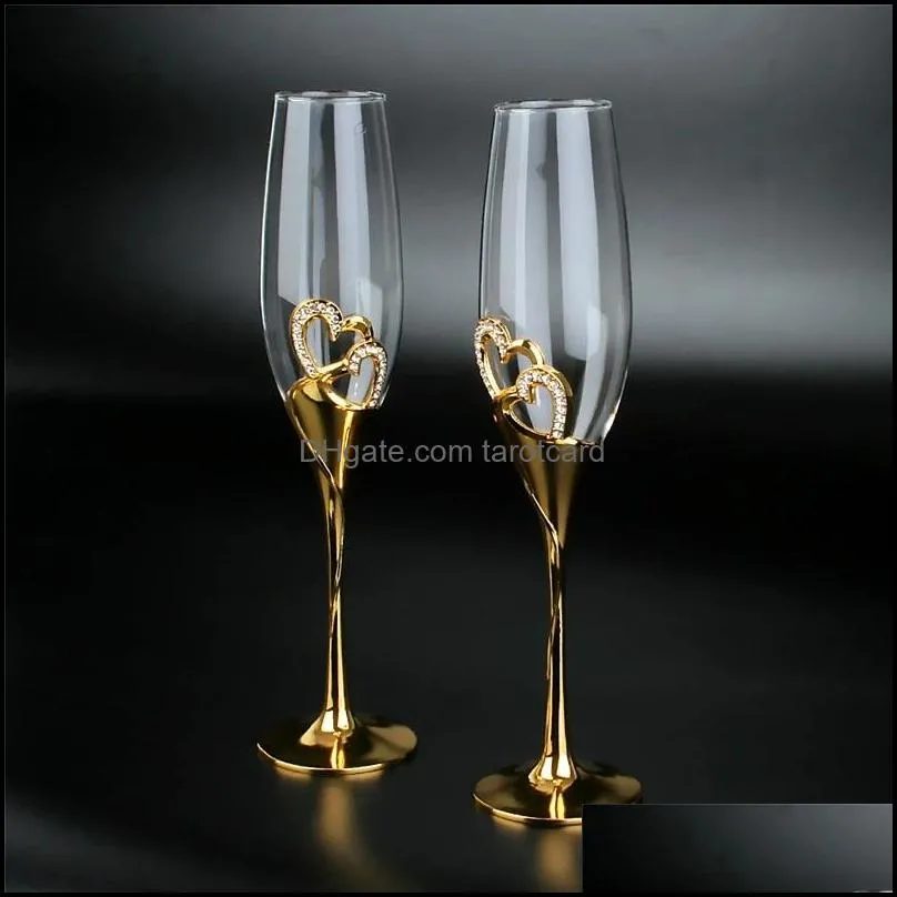 Wine Glasses Wedding Crystal Champagne Metal Stand Flute Goblet Party Couple Valentine`s Day Gift 200ml Inventory Wholesale