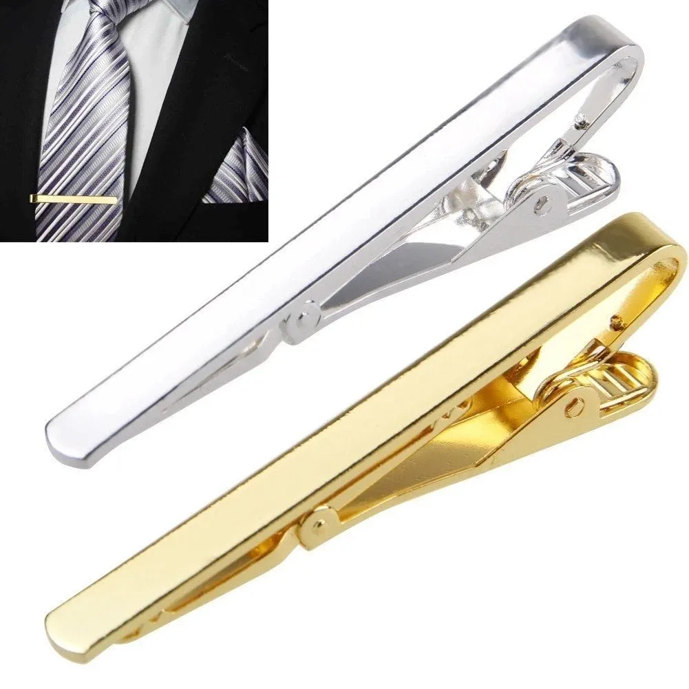 Men Metal Silver Gold Simple Necktie Tie Bar Clasp Clamp Clamp Pin Men Stainless Steel for Business Ma Necktie Tie Clasps B0726G02
