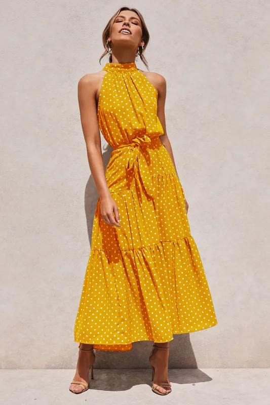 Mango yellow polka dot dress sales