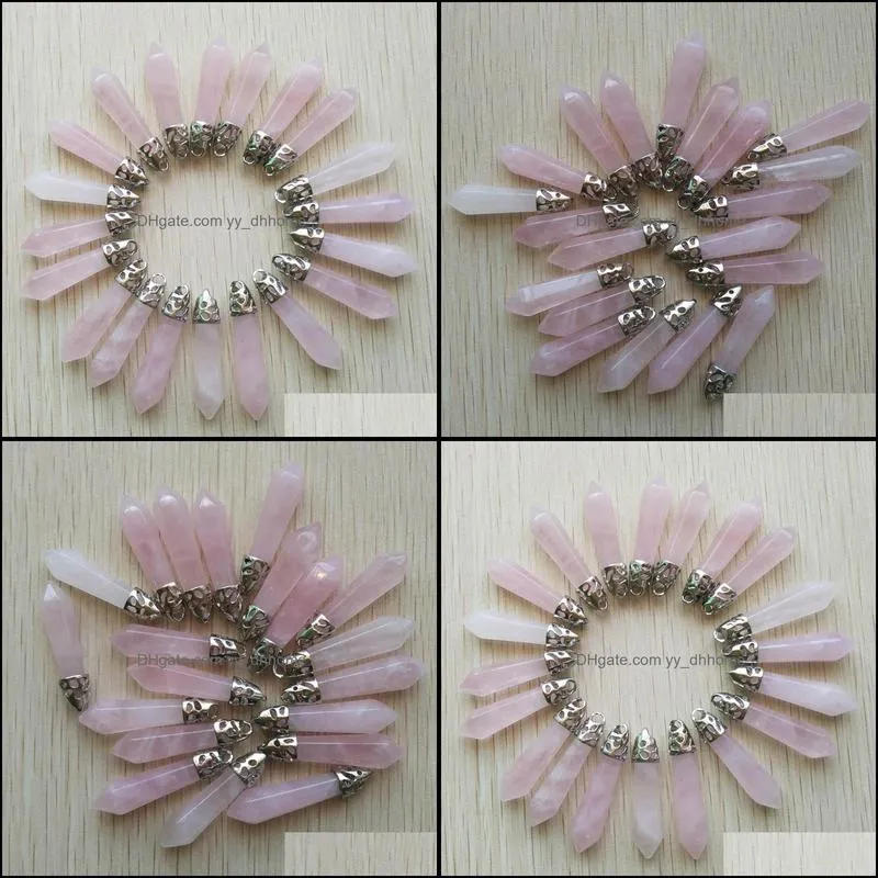 natural pink roses quartz stone chakra reiki pillar charms pendulum pendants for necklace jewelry making