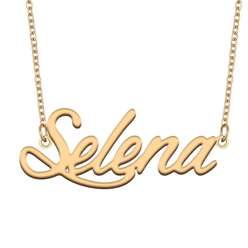 Pendentif Colliers Selena Nom Collier pour femmes Bijoux en acier inoxydable 18 carats Plaqué or Plaque signalétique Femme Mère Petite amie Cadeau