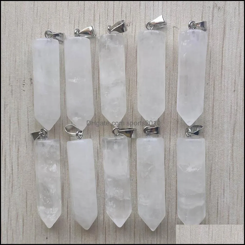 39x10mm amethyst natural rose quartz charms white crystal fluorite labradorite stone pillar pendant for jewelry making sports2010