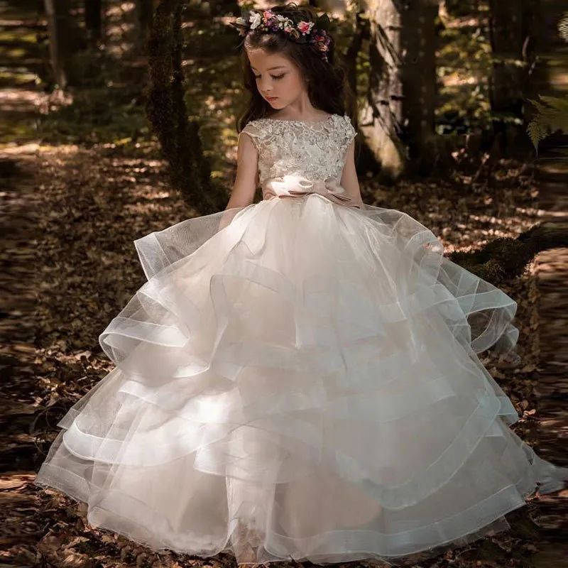 Feestkleding voor bloemenmeisje, lange jurk voor bruidsmeisjes, bruiloft, feestelijke kleding, appliqué, lovertjes, kant, tule, eerste communiejurken, dansen, carnaval, cocktailjurk, avondjurk, partyjurk., #6 koraalroze, 10-11 Jaar