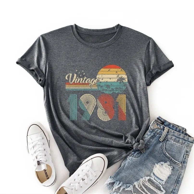 Vintage 1981 Camicia 40th Birthday Donna Manica corta T-shirt casual colorata Summer Graphic Tee Shirts Abbigliamento femminile Top 220514