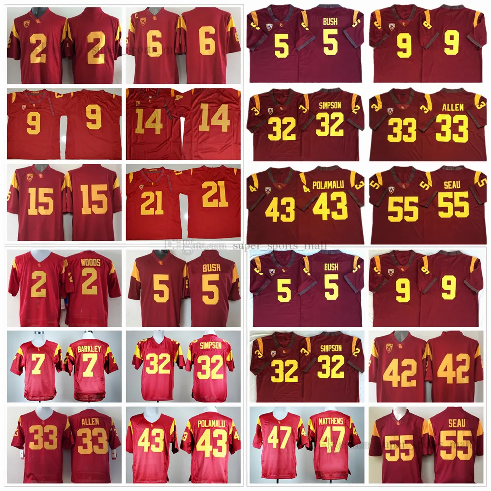 NCAA USC Trojans College Football Jerseys 2 Robert Woods 5 Reggie 7 Matt Barkley Bush 9 Nie Nazwa 14 Sam Darnold 15 Michael Bowman Jackson Wysokiej jakości szyte