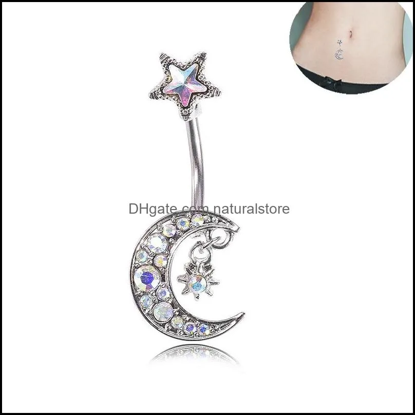 sexy piercing navel nail body jewelry star moon pendant crystal belly button rings for women girls
