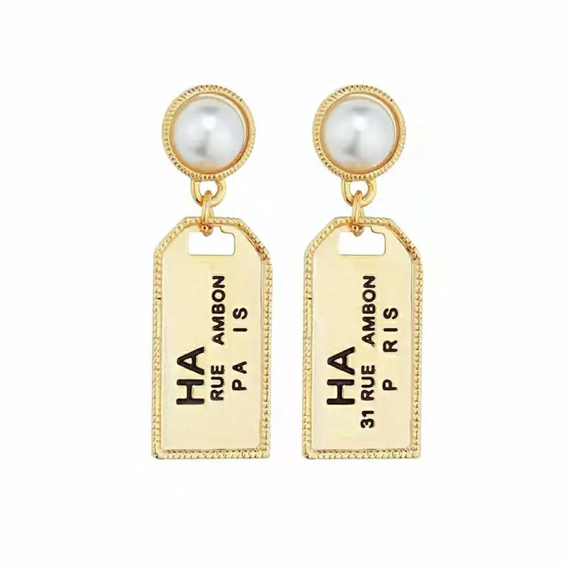 Mode 18K Plaqué Or Marque De Luxe Designers Double Lettres Stud Dangle Hoop Géométrique Femmes Géométrique Cristal Strass Perle Boucle D'oreille De Noce Jewerlry