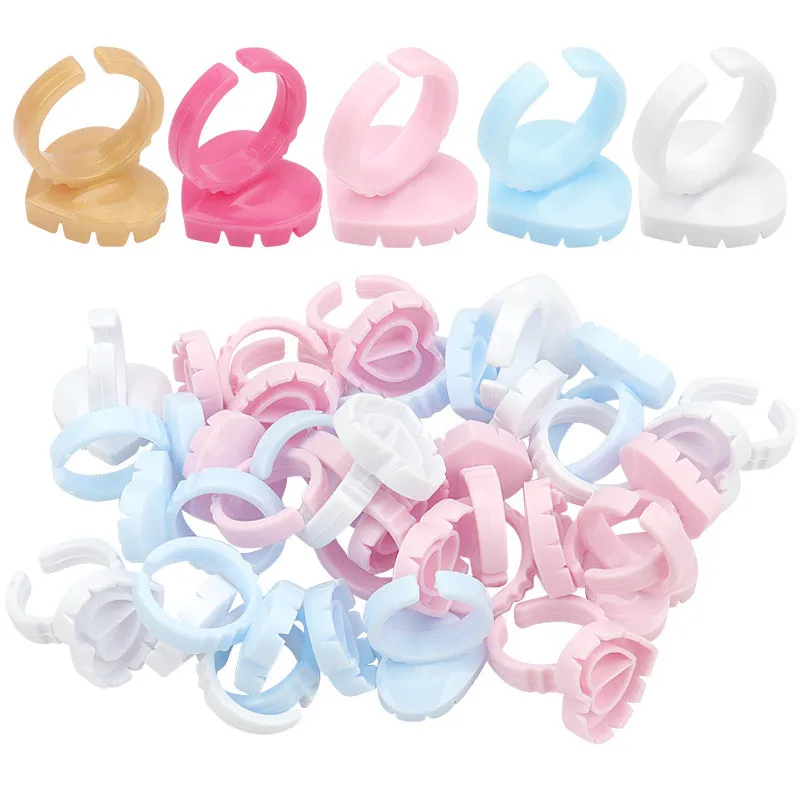 100pcs Extension de cils jetable Pink Glue Rings Holder Pallet Container Cils de gros accessoires Pigment de tatouage