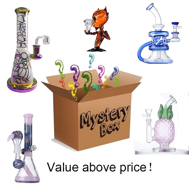 Mystery Box Narguilés Bangs En Verre Boîtes Surprises Dab Oil Rigs Pipes À Eau Pipes À Fumer 14mm 18.8mm Avec Bol