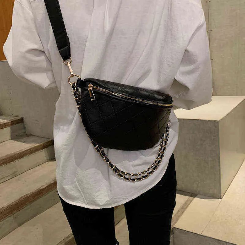 Kedja kvinnor höftväska hög kapacitet fanny pack axel crossbody banan bröstsäckar designer lyxbälte väska kvinnlig höft plånbok 220531