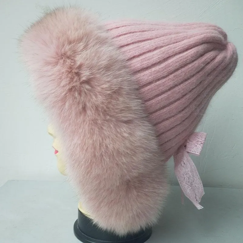 Berets Winter Warm Warm Women Hat Beathed With Fur Fur Fash Cap Cap Enate Beige عالي الجودة من القبعات الفاخرة