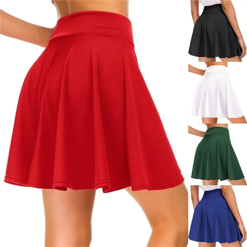 Womens Basic Versatile Stretchy Fleared Casual Mini Skater Red Black Green Blue Kort kjol 220618