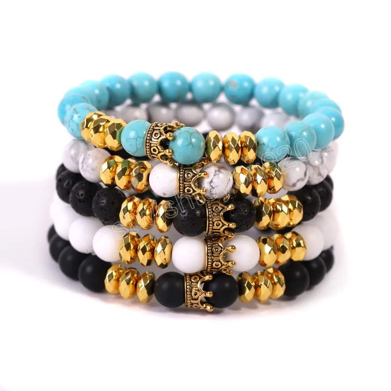 Natural Stone Lava Rock Turquoise Beads strands Bracelets Retro Crown Bracelet wristband women men fashion jewelry