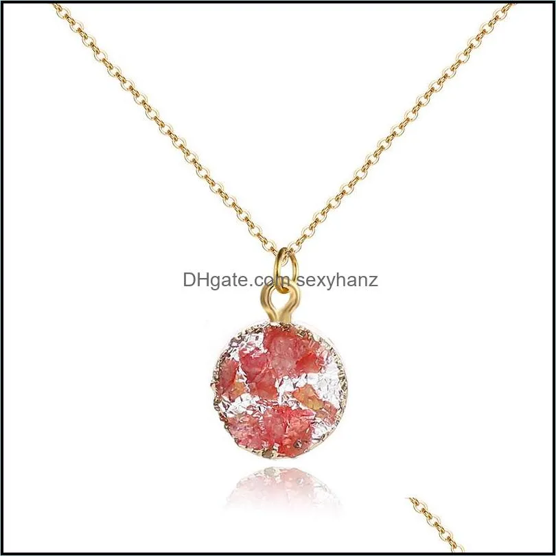 fashion simple round pendant necklace women fake druzy colorful resin shell gold chain necklace for women girls jewelry gift-z