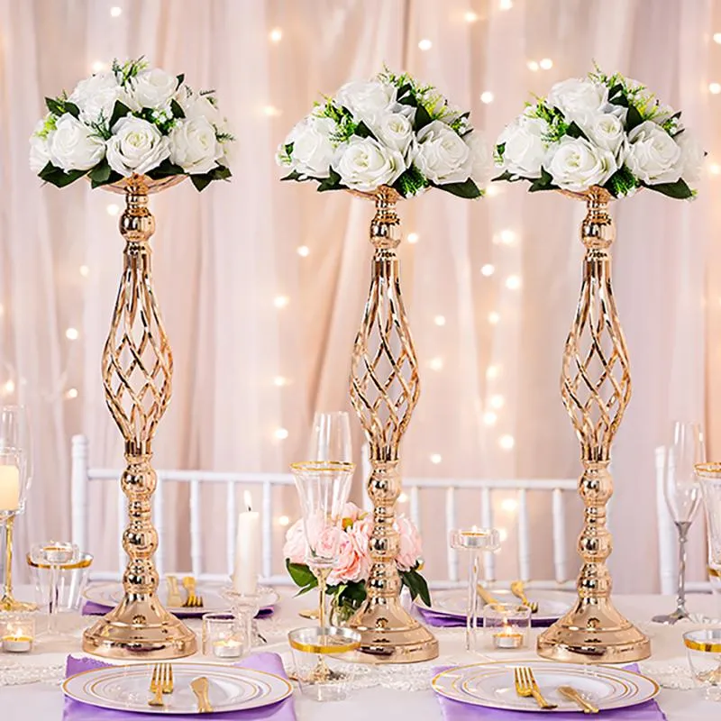 Party Decoration Gold/ Silver Flowers Vases Candle Rack Stand Holders Wedding Decor Road blommor Bukett Props Tabell Centerpiece Pillarp