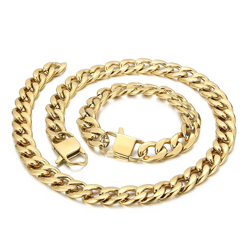 Heavy Stainless Steel Gold silver Huge NK Chain Link Necklace Bracelet Mens Jewelry Set Hip-Hop Punk Gifts 13mm 24inch 8.26 inch