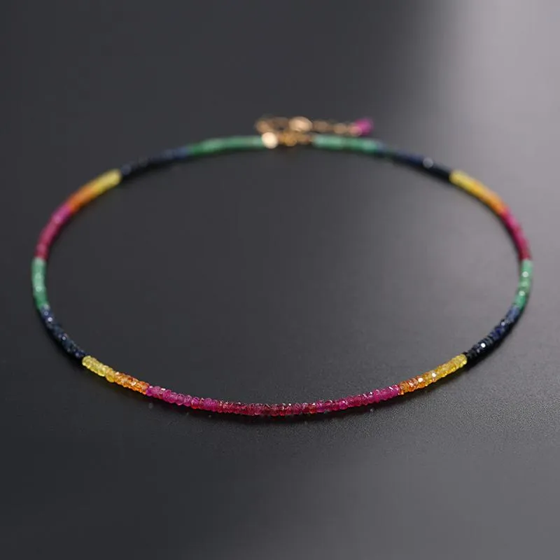 Цепи оцеванные цветовое сапфировое ожерелье женское драгоценные камни подлинные желтые 14 -километровые золото для подруги для подруги