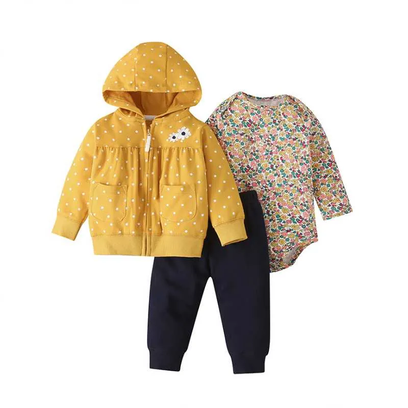 Kläduppsättningar född baby set 2022 Autumn Winter Spring 3st Tops Coat tröja byxor bodysuit spädbarn småbarn pojke flickkläder outfitkläder