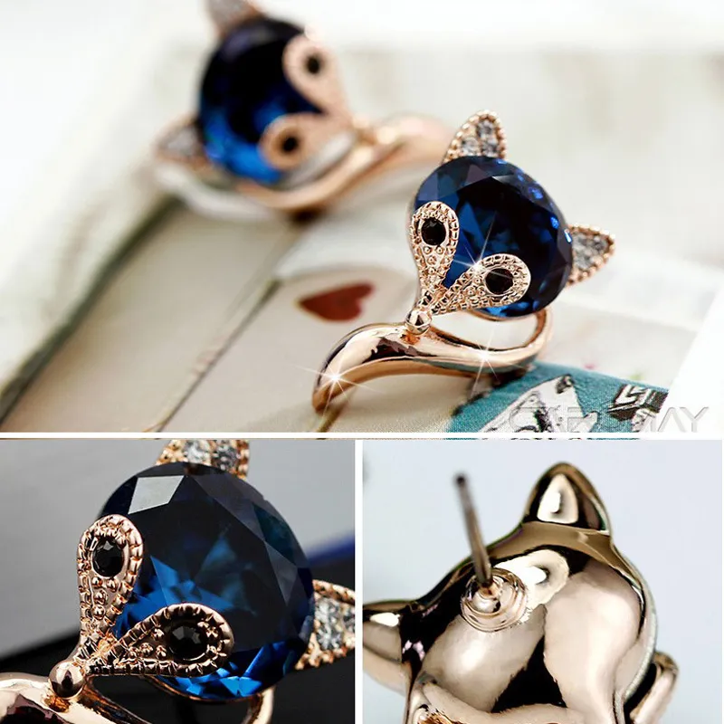 18K Gold Sapphire Fox Crystal Sapphire Stud Earrings For Women
